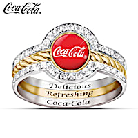 COCA-COLA Crystal Engraved Stacking Ring With Enameled Logo