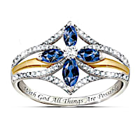 "The Promise Of Faith" Sapphire And White Topaz Cross Ring