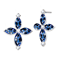 "Promise Of Faith" Blue Sapphire And Diamond Cross Earrings