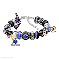 "Fashionable Fan" Ravens Beaded Charm Bracelet