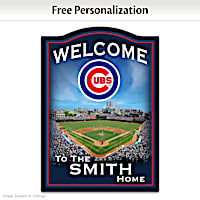 Chicago Cubs Wooden Welcome Sign Personalized With Name