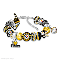 Enameled Fashionable Fan Steelers Charm Bracelet