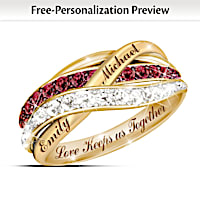 "Together In Love" Red And White Diamond Ring With 2 Names