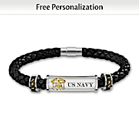 U.S. Navy Men's Leather Bracelet Personalized With Initials
