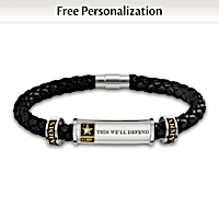 U.S. Army Customized Leather And Stainless Steel Bracelet