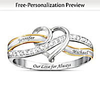 "Our Love For Always" Heart Diamond Ring With Engraved Names