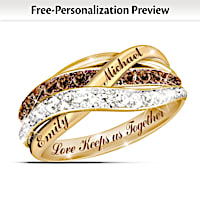 18K Gold-Plated Mocha & White Diamond Ring With 2 Names