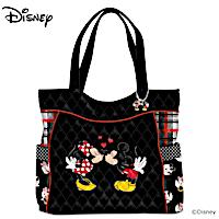 "Mickey And Minnie Love Story" Quilted Tote Bag With Charm
