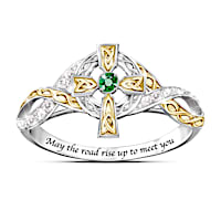 "Irish Blessing" Emerald And Diamond Celtic Cross Ring