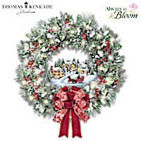 Thomas Kinkade "A Holiday Homecoming" Lighted Musical Wreath