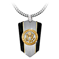 "U.S. Army" Shield Pendant Necklace With Etched Army Motto