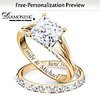"Princess" Bridal Ring Set With Personalized Engraving