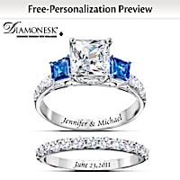 "Something Blue" Bridal Ring Set With Personalized Engraving
