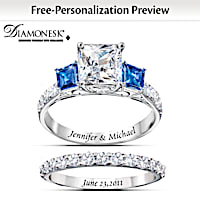 6-Carat Something Blue Personalized Bridal Ring Set