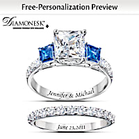 6-Carat Something Blue Personalized Bridal Ring Set