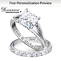 "Princess" Platinum-Plated Bridal Ring Set With Engraving