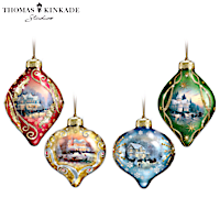 Thomas Kinkade Light Up The Season Ornament Set
