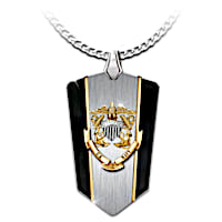 "Anchors Aweigh" U.S. Navy Men's Dog Tag Pendant Necklace
