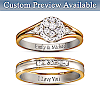 "Together Forever" Custom Engraved Diamond Bridal Ring Set