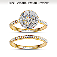"Golden" Custom Engraved Diamond Bridal Ring Set