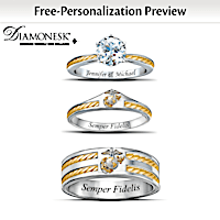 USMC Personalized His & Hers Diamonesk Wedding Ring Set