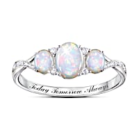"Light Of Our Love" Engraved Opal And White Topaz Ring