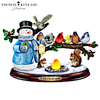 Thomas Kinkade Lighted Musical Snowman & Songbird Sculpture