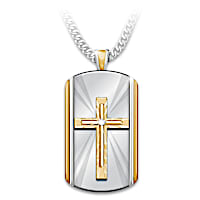 "Always With You" Grandson Dog Tag Cross Pendant Necklace