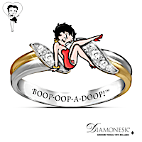 "Betty Boop" Engraved Ring With Simulated Diamonds