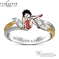 "Betty Boop" Engraved Ring With Simulated Diamonds