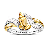 "Faith's Embrace" Praying Hands Ring With 6 Genuine Diamonds