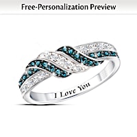 Blue And White Diamond Embrace The Love Personalized Ring