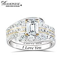 Engraved "I Love You" 3-Band Stackable Diamonesk Ring