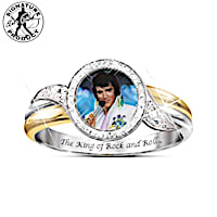 Embrace The King Engraved Elvis Ring With Crystals