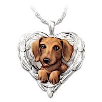 "Dachshunds Are Angels" Enameled Sculpted Necklace