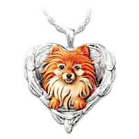 "Pomeranians Are Angels" Enameled Sculpted Necklace