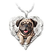 "Pugs Are Angels" Enameled Sculpted Necklace
