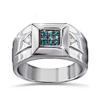 Strength Of Steel Men's Blue And White Diamond Ring
