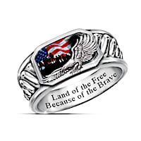 "Freedom Isn't Free" Men's Silver-Plated Patriotic Ring