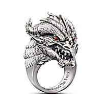 "Power And Fury" Sculpted Dragon Head Ring With Ruby Eyes