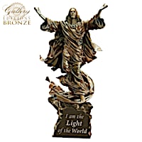 Light Of The World Religious Illuminated Cold-Cast Bronze Jesus Sculpture