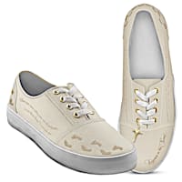 Footprints In The Sand Women's Canvas Shoes With Cross Charm