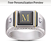 "Man Of Distinction" Diamond And Black Onyx Initial Ring