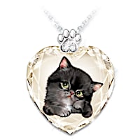 Kayomi Harai "Sassy Cat" Crystal Heart Pendant Set