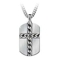 Strong & Courageous Men's Religious Dog Tag Pendant Necklace