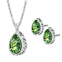 Radiant Treasure Helenite & Diamond Necklace & Earrings Set