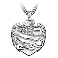 "Proud Veteran" Men's Stainless Steel Pendant Necklace