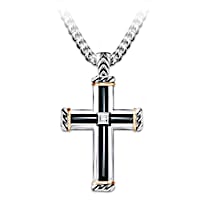 "God Is My Strength" Men's Diamond Cross Pendant Necklace