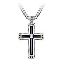 Diamond & Black Onyx God Is My Strength Pendant Necklace