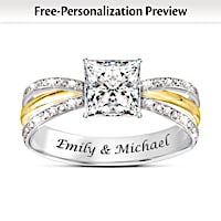 "All Our Love" Personalized White Topaz Ring With 2 Names